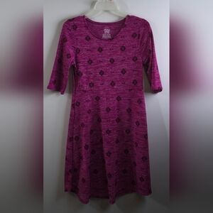 Faded Glory Magenta Patterned Midi A-Line Dress For Girls Six 14/16